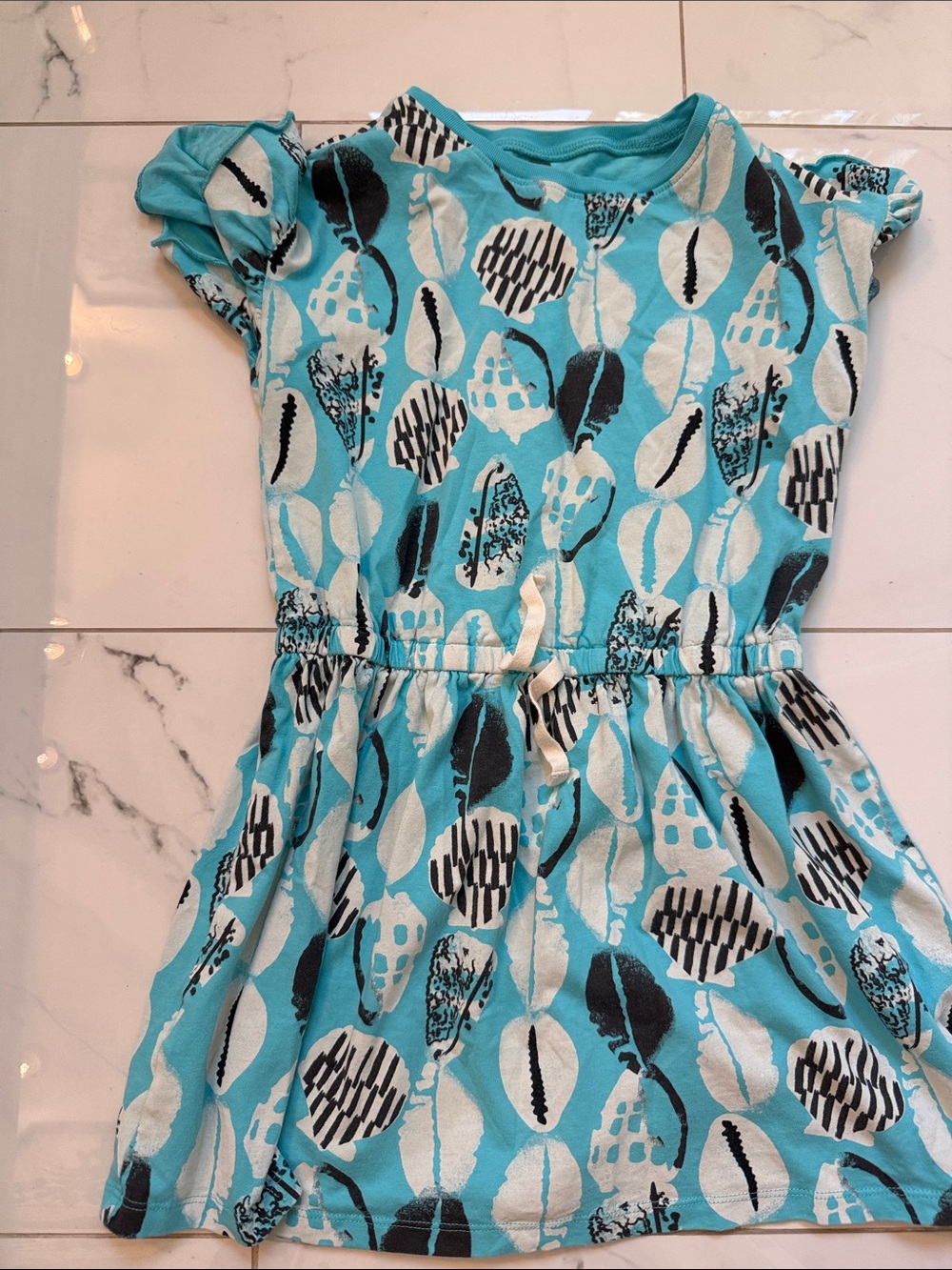 Girls' Aqua shell Printed Short Sleeve Dress